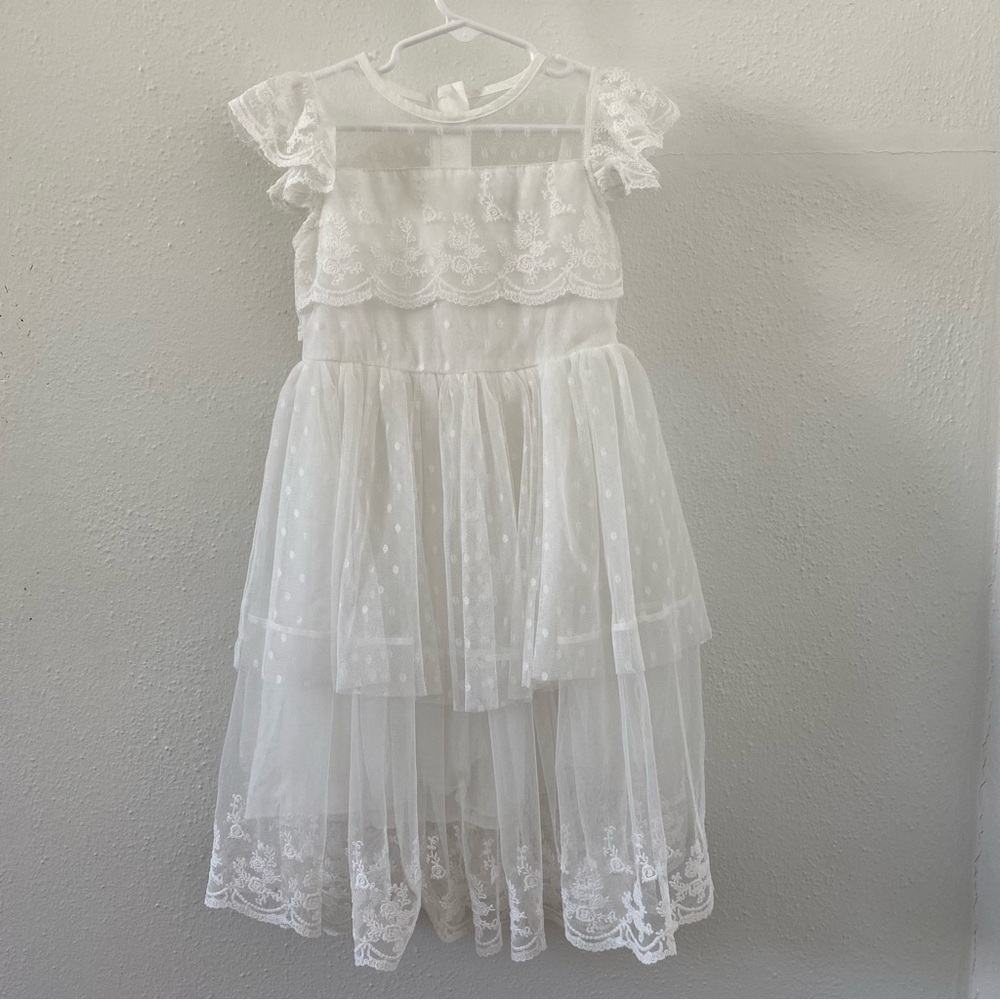 Trish Scully Olivia Flower Girl Dress Antique White Lace Tulle Size 4 - Picture 2 of 9